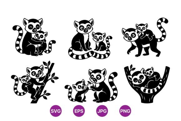 Adorable Lemur Mom and Baby SVG: A Playful Graphic Design Asset for Branding
