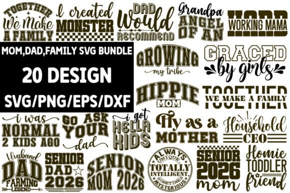 Mom, Dad, Family SVG PNG Bundle for T-Shirt Designs